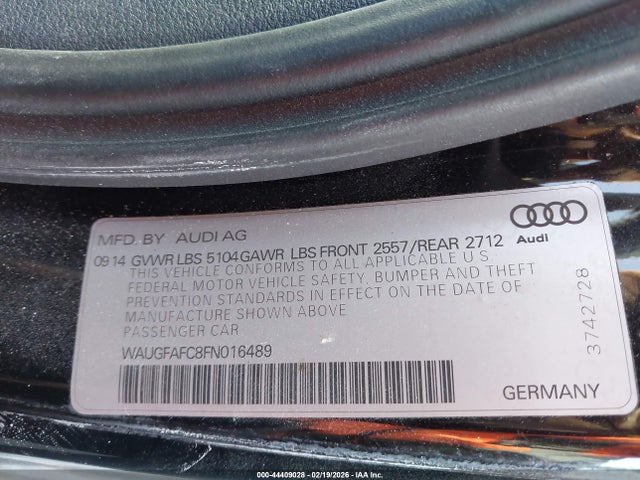 2015 Audi A6 2.0t Premium მანქანა იყიდება აუქციონზე, vin: WAUGFAFC8FN016489, აუქციონის ნომერი: 44409028