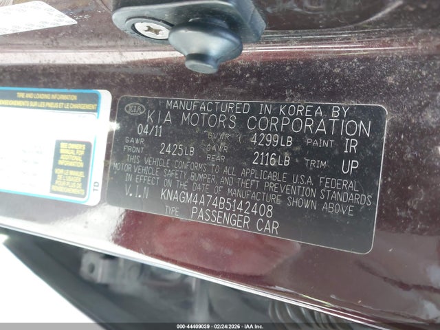 Продаж на аукціоні авто 2011 Kia Optima Lx, vin: KNAGM4A74B5142408, номер лоту: 44409039