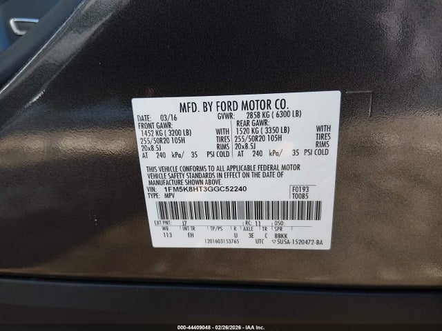 1FM5K8HT3GGC52240 Ford Explorer Platinum
