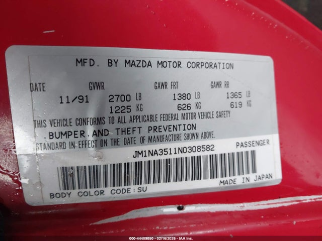 Продаж на аукціоні авто 1992 Mazda Mx-5 Miata, vin: JM1NA3511N0308582, номер лоту: 44409050