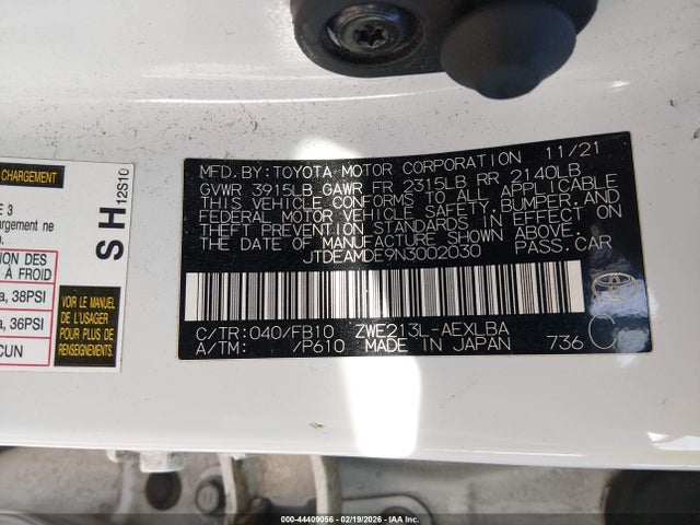 JTDEAMDE9N3002030 Toyota Corolla Hybrid Le