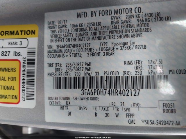 2017 FORD FUSION 3FA6P0H74HR402127 Photo 8