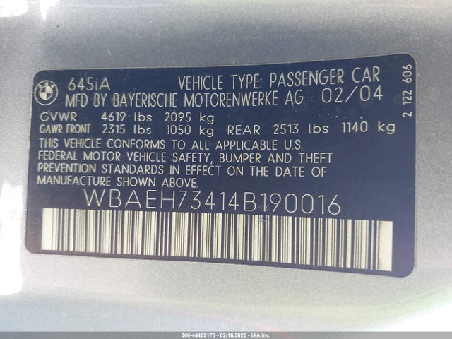 2004 BMW 645CI WBAEH73414B190016 Photo 8
