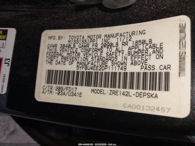 Продаж на аукціоні авто 2013 Toyota Corolla S, vin: 5YFBU4EE2DP111749, номер лоту: 44409185