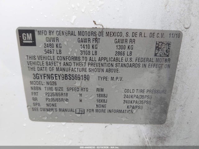 44409235 :رقم المزاد ، 3GYFNGEY9BS569180 vin ، 2011 Cadillac Srx Standard مزاد بيع