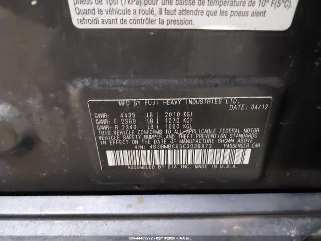 Продаж на аукціоні авто 2012 Subaru Legacy 2.5i Premium, vin: 4S3BMBC65C3036973, номер лоту: 44409272