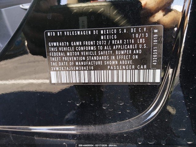 44409304 :رقم المزاد ، 3VW2K7AJ5EM384216 vin ، 2014 Volkswagen Jetta 2.0l S مزاد بيع