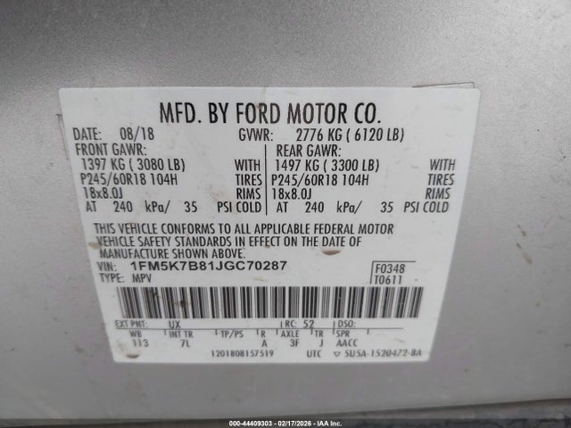 1FM5K7B81JGC70287 Ford Explorer