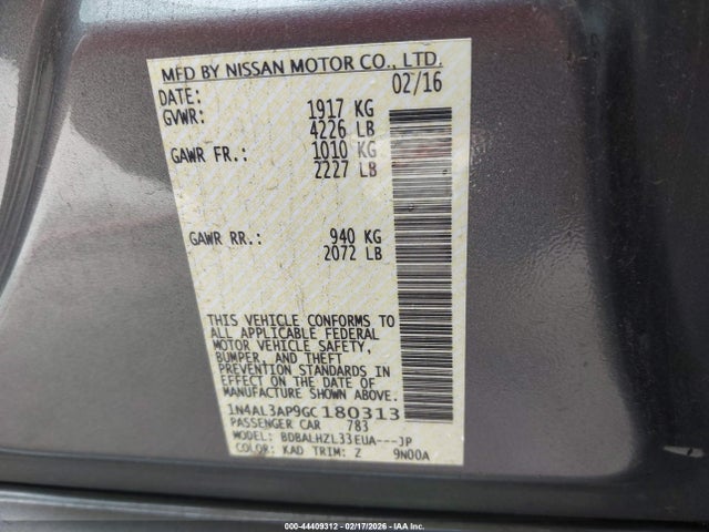 1N4AL3AP9GC180313 Nissan Altima 2.5 Sr