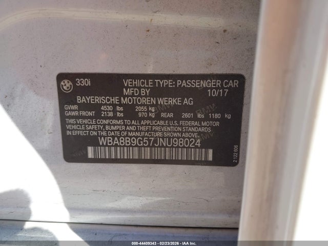Aukcja sprzedaży 2018 Bmw 330i, vin: WBA8B9G57JNU98024, numer aukcji: 44409343