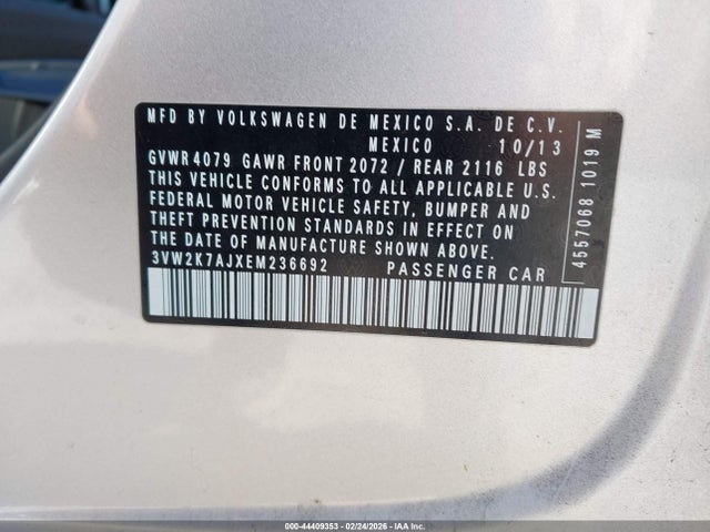 Aukcja sprzedaży 2014 Volkswagen Jetta 2.0l S, vin: 3VW2K7AJXEM236692, numer aukcji: 44409353