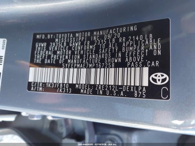 Toyota COROLLA LE 2021 5YFEPMAE7MP167258 Image 9
