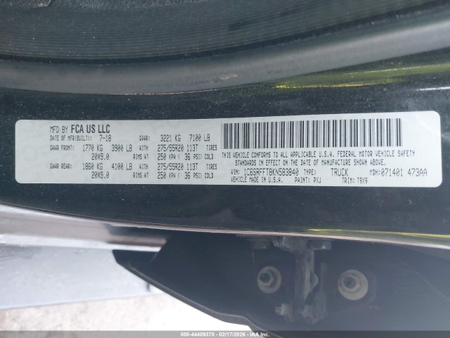 44409370 :رقم المزاد ، 1C6SRFFT8KN583840 vin ، 2019 Ram 1500 Big Horn/lone Star  4x4 5'7 Box مزاد بيع