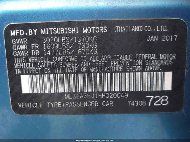 Mitsubishi MIRAGE ES 2017 ML32A3HJ1HH020049 Image 9