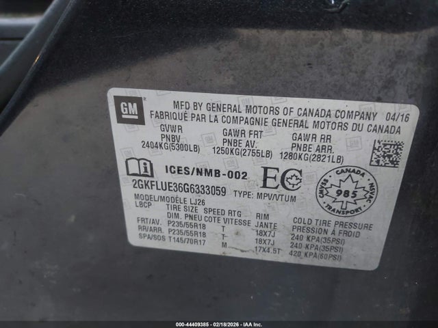 Продаж на аукціоні авто 2016 Gmc Terrain Slt, vin: 2GKFLUE36G6333059, номер лоту: 44409385