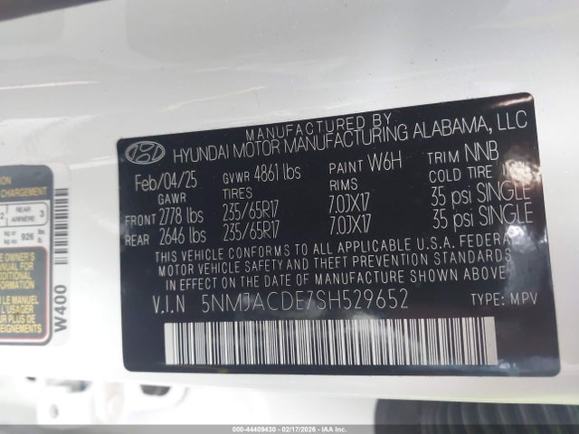 Aukcja sprzedaży 2025 Hyundai Tucson Se, vin: 5NMJACDE7SH529652, numer aukcji: 44409430