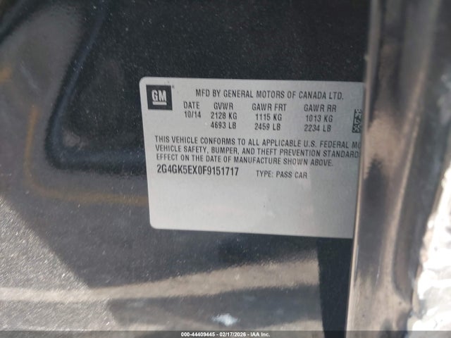 2015 Buick Regal Turbo მანქანა იყიდება აუქციონზე, vin: 2G4GK5EX0F9151717, აუქციონის ნომერი: 44409445