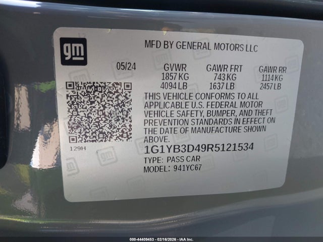 Продаж на аукціоні авто 2024 Chevrolet Corvette Stingray Rwd  2lt, vin: 1G1YB3D49R5121534, номер лоту: 44409453