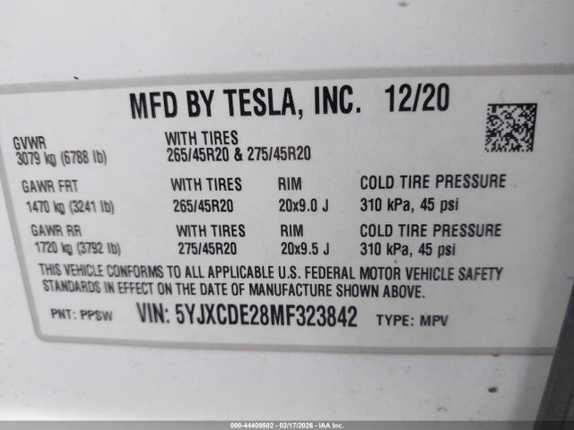 2021 TESLA MODEL X 5YJXCDE28MF323842 Photo 8