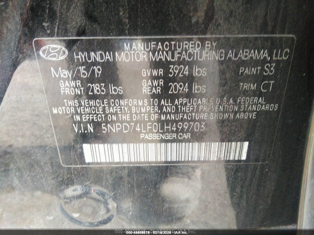 5NPD74LF0LH499703 Hyundai ELANTRA SE