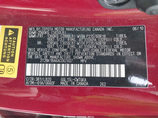 44409529 :رقم المزاد ، 2T2BK1BA6AC067607 vin ، 2010 Lexus Rx 350 مزاد بيع