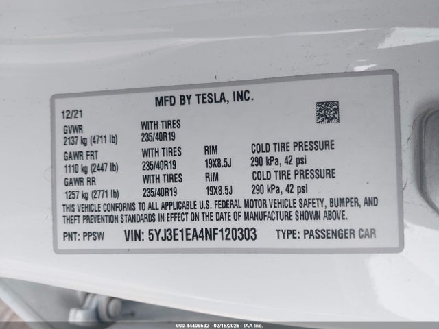 Aukcja sprzedaży 2022 Tesla Model 3 Rear-wheel Drive, vin: 5YJ3E1EA4NF120303, numer aukcji: 44409532