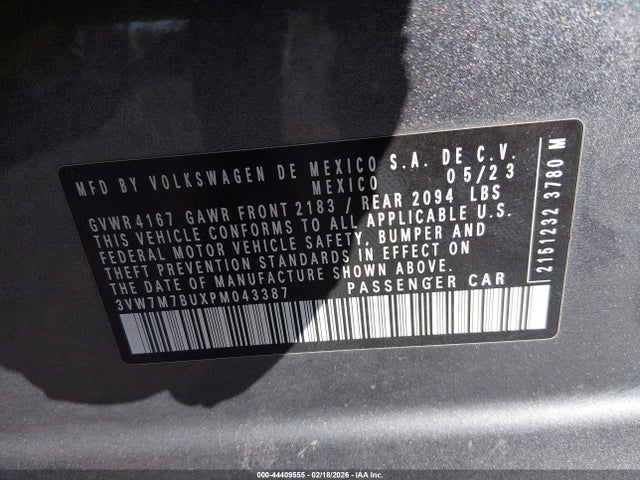 Aukcja sprzedaży 2023 Volkswagen Jetta 1.5t Se, vin: 3VW7M7BUXPM043387, numer aukcji: 44409555