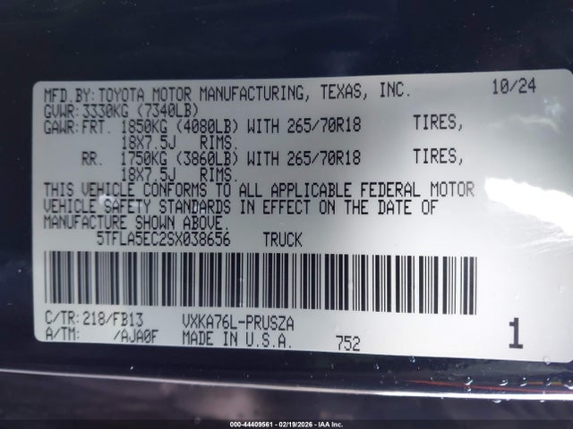 44409561 :رقم المزاد ، 5TFLA5EC2SX038656 vin ، 2025 Toyota Tundra Sr5 مزاد بيع