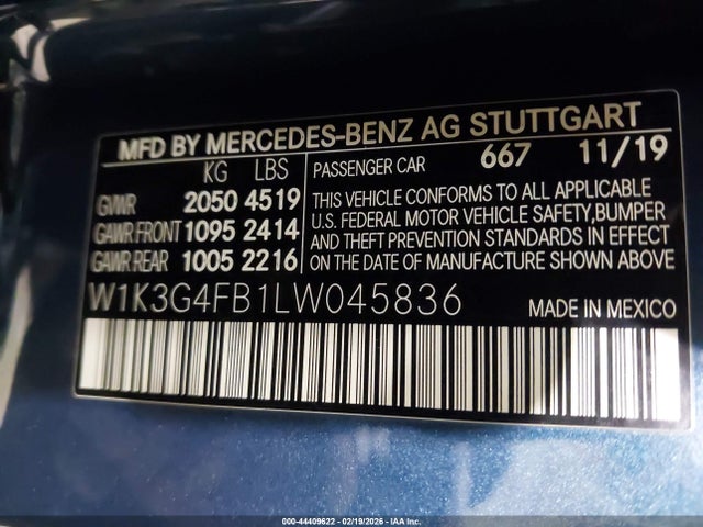 Продаж на аукціоні авто 2020 Mercedes-benz A 220 4matic, vin: W1K3G4FB1LW045836, номер лоту: 44409622