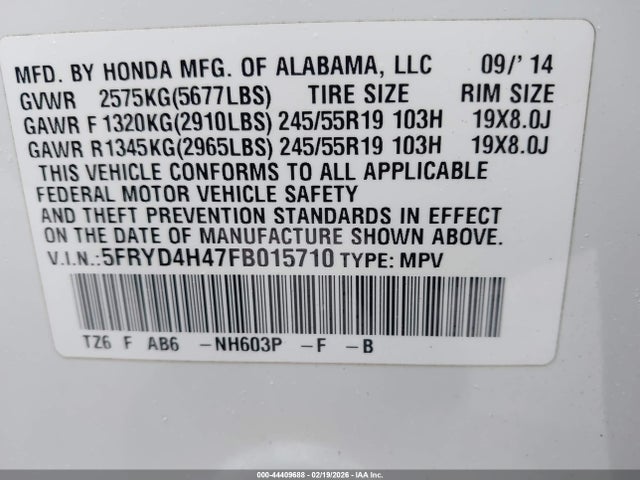 Продаж на аукціоні авто 2015 Acura Mdx Technology Package, vin: 5FRYD4H47FB015710, номер лоту: 44409688
