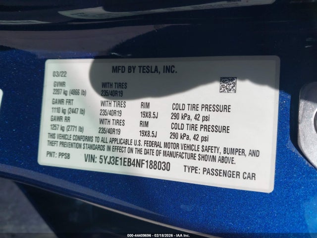 2022 TESLA MODEL 3 5YJ3E1EB4NF188030 Photo 8