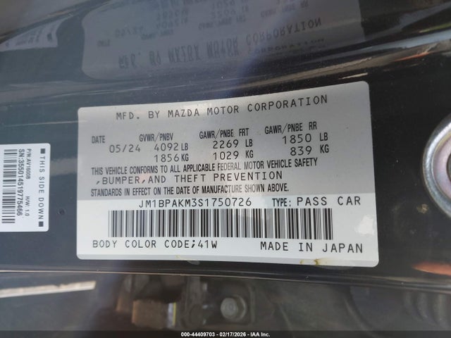 Продаж на аукціоні авто 2025 Mazda Mazda3 2.5 S Select Sport, vin: JM1BPAKM3S1750726, номер лоту: 44409703