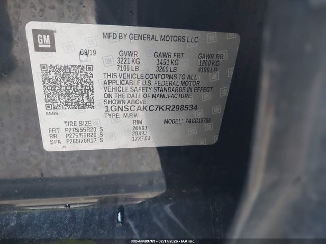 Продажа на аукционе авто 2019 Chevrolet Tahoe Ls, vin: 1GNSCAKC7KR298534, номер лота: 44409763