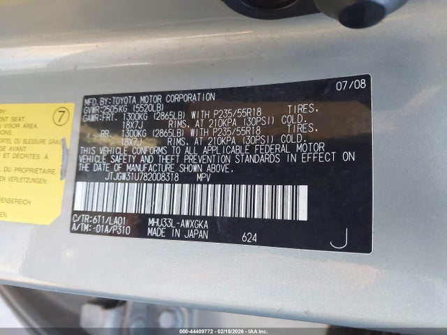 Aukcja sprzedaży 2008 Lexus Rx 400h, vin: JTJGW31U782008318, numer aukcji: 44409772