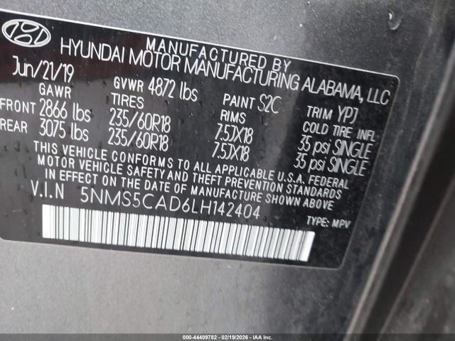 44409782 :رقم المزاد ، 5NMS5CAD6LH142404 vin ، 2020 Hyundai Santa Fe Limited مزاد بيع