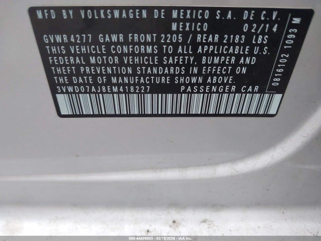 3VWD07AJ8EM418227 Volkswagen Jetta 1.8t Se