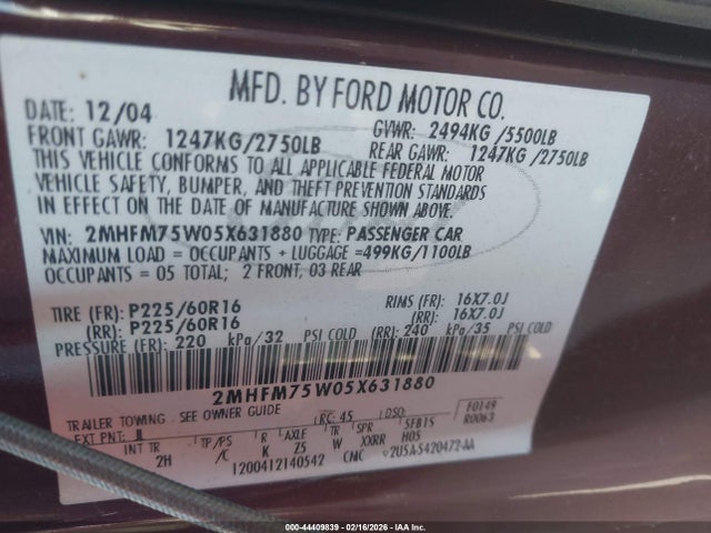 2005 MERCURY GRAND MARQUIS 2MHFM75W05X631880 Photo 8