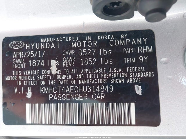 Hyundai ACCENT SE 2017 KMHCT4AE0HU314849 Image 9