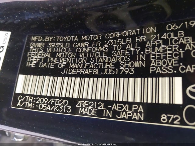 2020 TOYOTA COROLLA JTDEPRAE8LJ051793 Photo 8