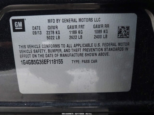Продаж на аукціоні авто 2014 Buick Lacrosse Leather Group, vin: 1G4GB5G36EF118155, номер лоту: 44409878