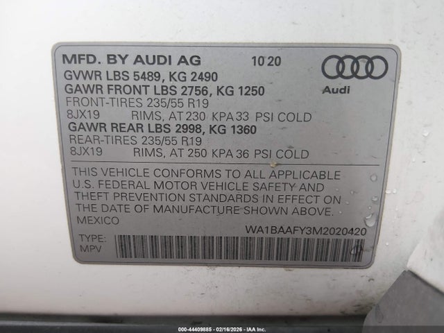 WA1BAAFY3M2020420 Audi Q5 Premium Plus 45 Tfsi Quattro S Tronic