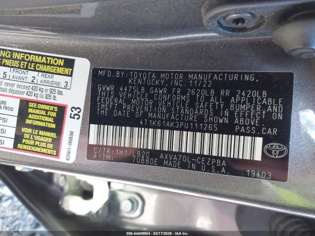 4T1K61AK3PU111265 Toyota CAMRY XSE