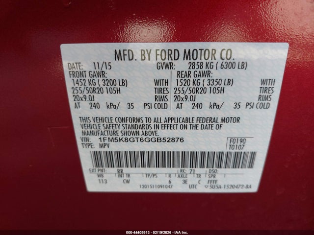 Ford EXPLORER SPORT 2016 1FM5K8GT6GGB52876 Image 9