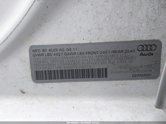 2011 AUDI A4 WAUFFAFL2BN053379 Photo 8