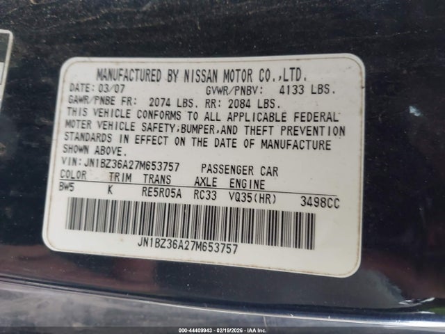 2007 NISSAN 350Z JN1BZ36A27M653757 Photo 8