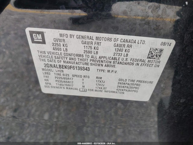 2GNALBEK9F6139343 Chevrolet EQUINOX 1LT