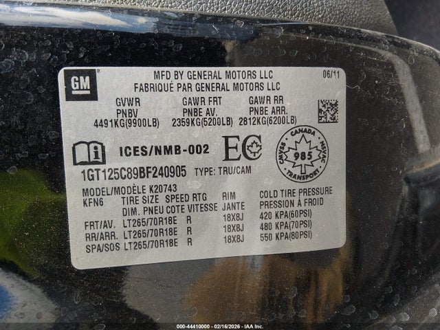 Aukcja sprzedaży 2011 Gmc Sierra 2500hd Denali, vin: 1GT125C89BF240905, numer aukcji: 44410000