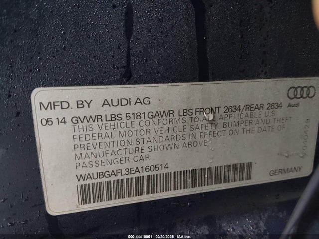 44410001 :رقم المزاد ، WAUBGAFL3EA160514 vin ، 2014 Audi S4 3.0t Premium Plus مزاد بيع