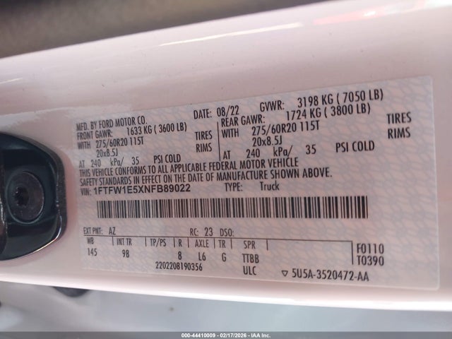 1FTFW1E5XNFB89022 Ford F-150 Platinum