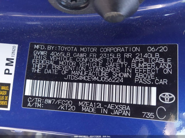 JTDS4MCE9MJ056224 Toyota COROLLA SE